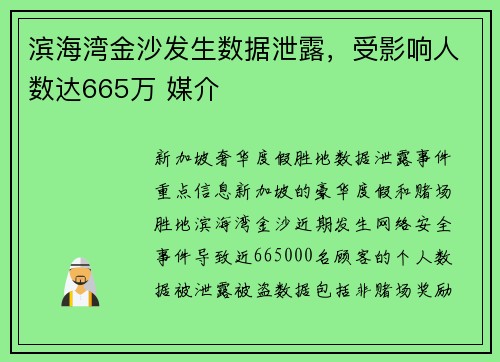 滨海湾金沙发生数据泄露，受影响人数达665万 媒介