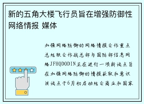 新的五角大楼飞行员旨在增强防御性网络情报 媒体