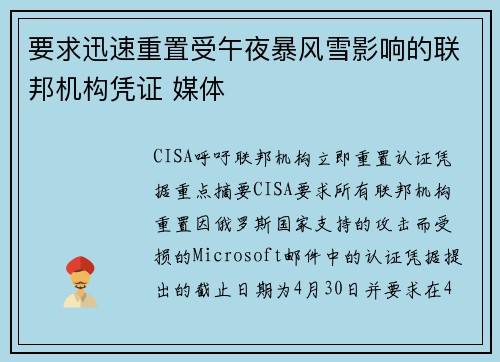 要求迅速重置受午夜暴风雪影响的联邦机构凭证 媒体